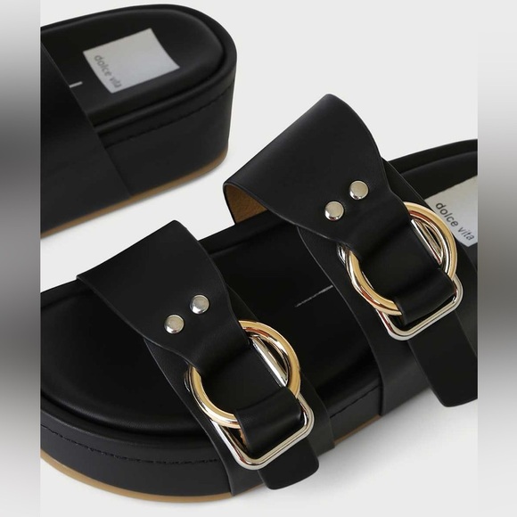Dolce Vita Cici Black Stella Buckled Platform Slide Sandals Size 7.5 - Picture 2 of 10